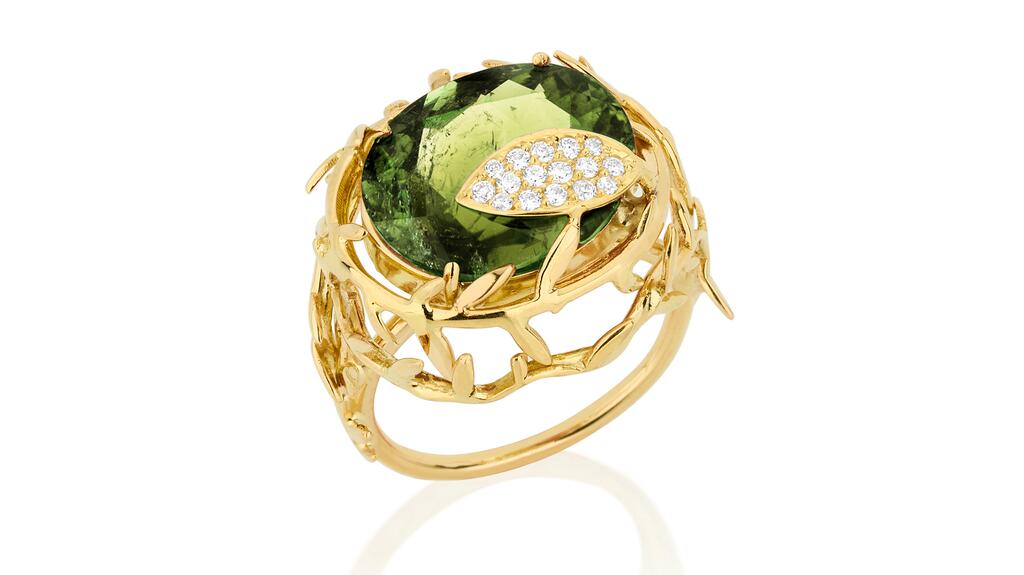 Carol Kauffmann green tourmaline “Secret Garden” ring