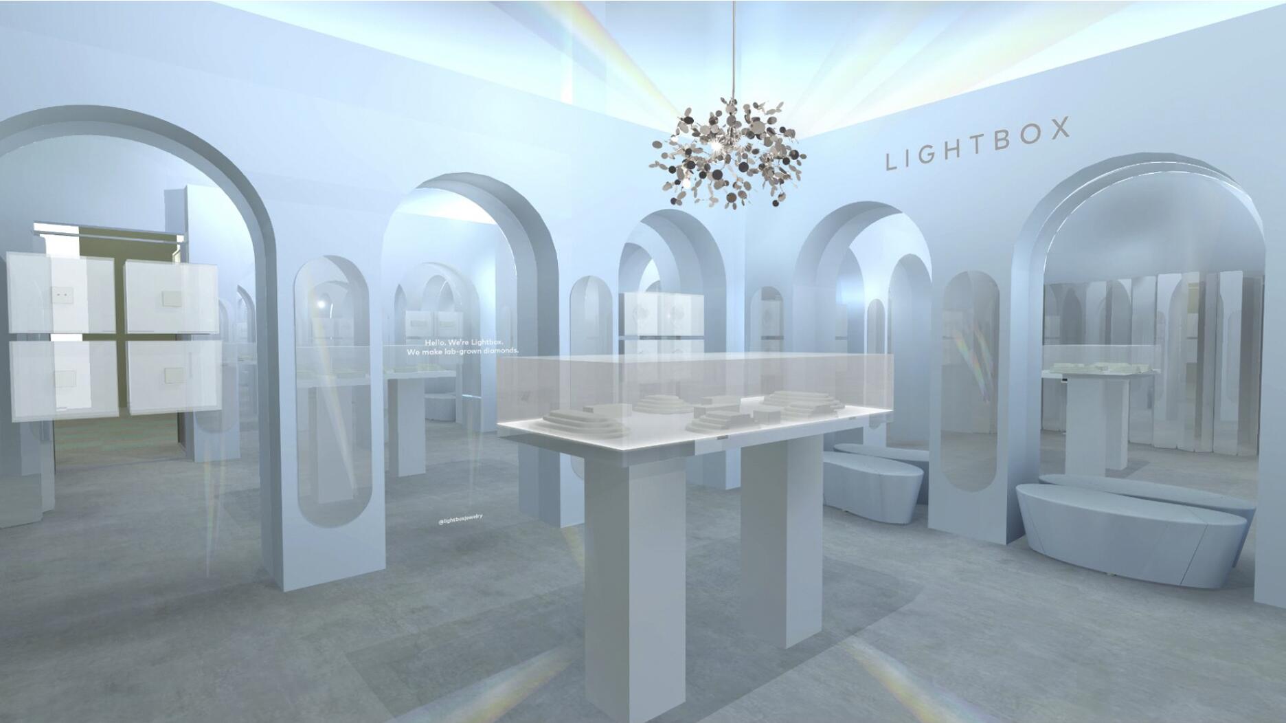 Rendering of Lightbox lab-grown diamond store in House of Showfields 